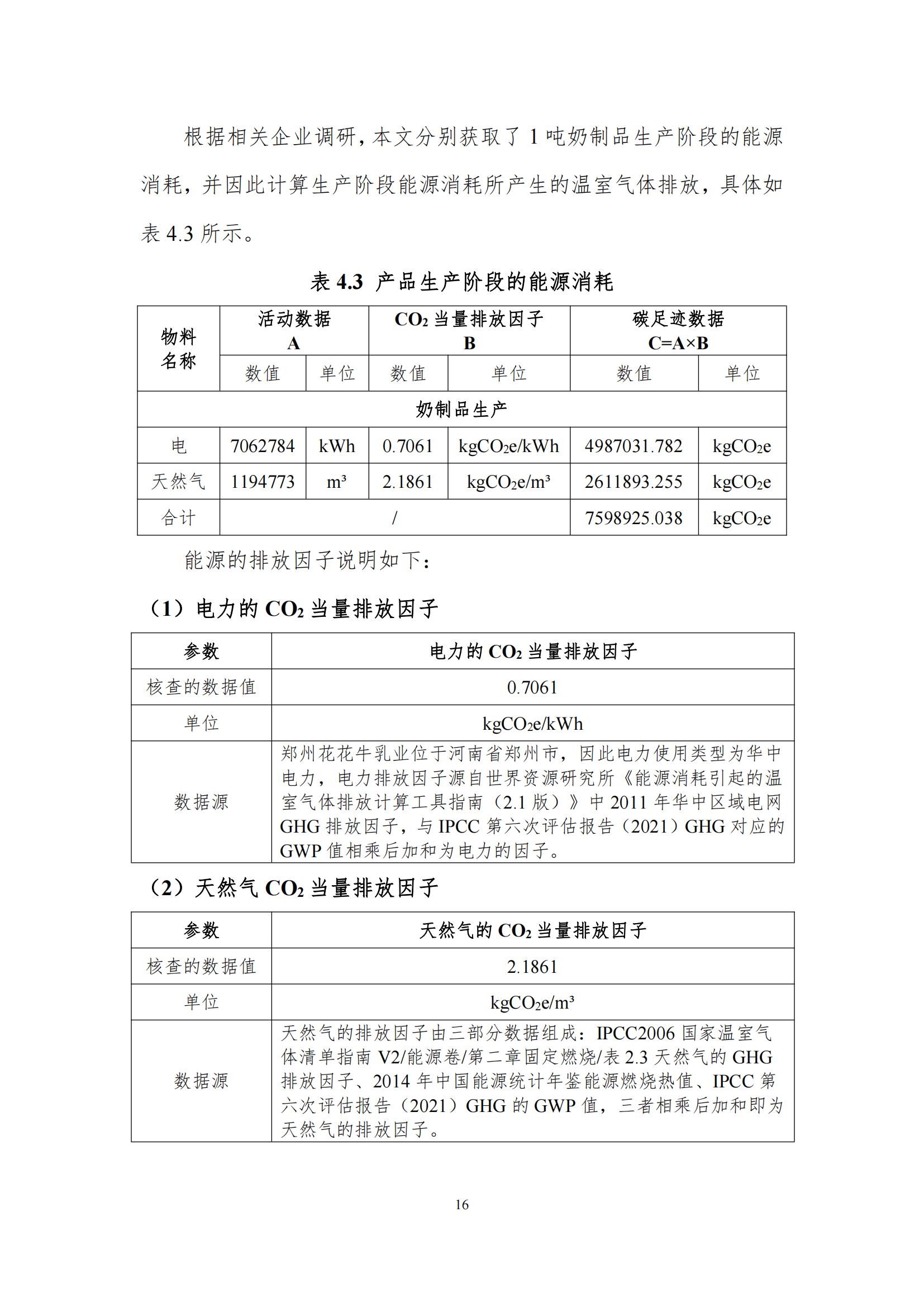 《鄭州花花牛乳制品有限公司產(chǎn)品碳足跡報告》公示